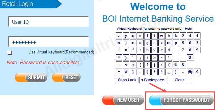 Bank of India transaction Password enable activate