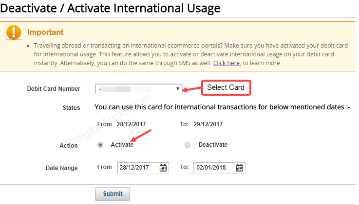 Kotak debit card enable International usage