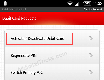 Kotak debit card enable International usage