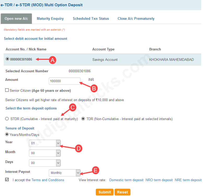 open sbi fixed deposit online