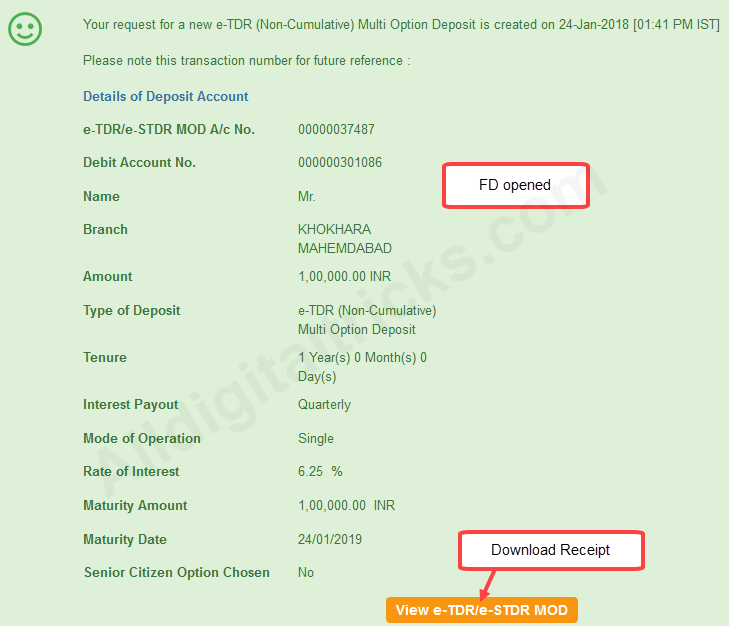 open sbi fixed deposit online