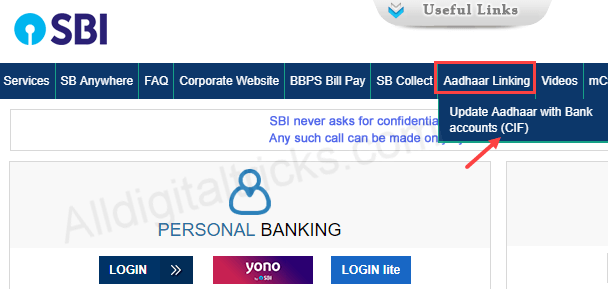 Aadhaar link SBI Online