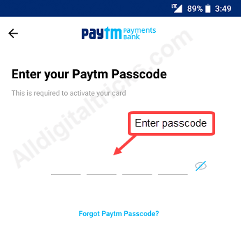 paytm debit card activate generate pin