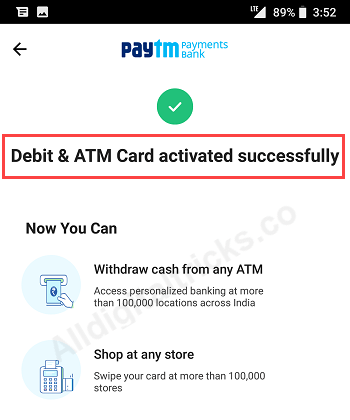 paytm debit card activate generate pin