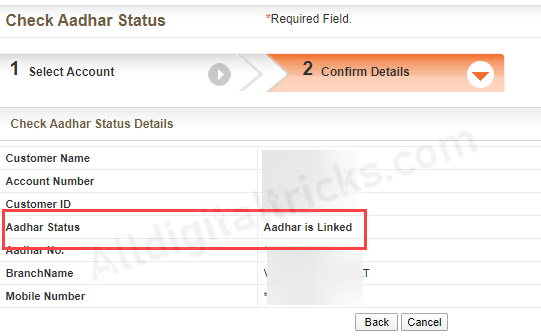 Bank of Baroda Aadhaar Link status