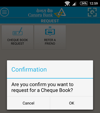 Canara Bank Cheque Book Request Online