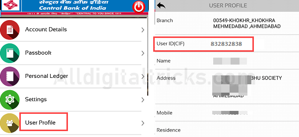 Central Bank of India CIF number