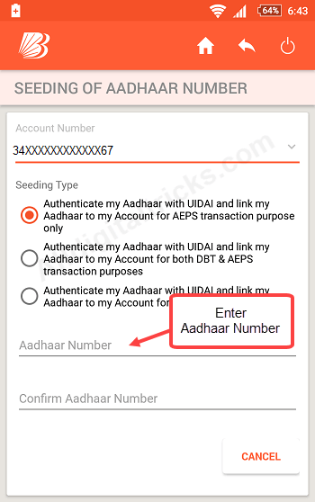Link Aadhaar Online Bank of Baroda