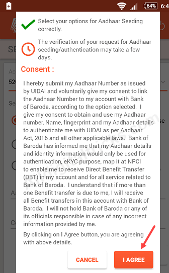 Link Aadhaar Online Bank of Baroda