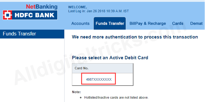 HDFC bank register third party fund transfer TPT