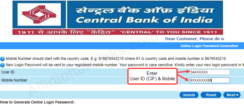 activate/register central bank of india net banking online