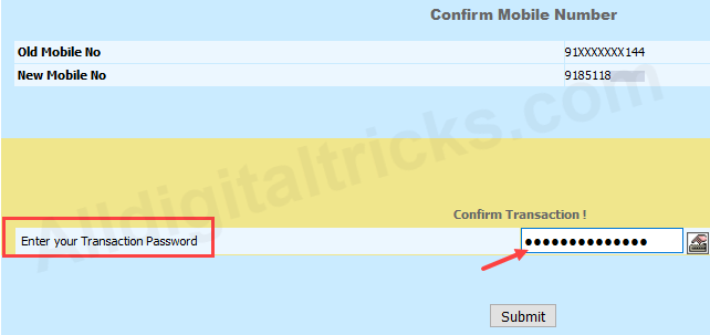 change registered mobile number Bank of India (BOI)