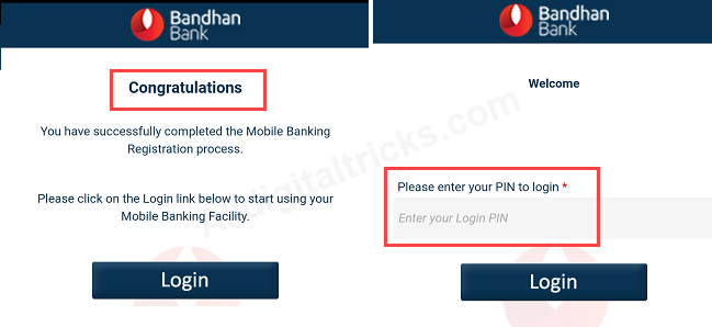 activate/register Bandhan Bank Mobile Banking