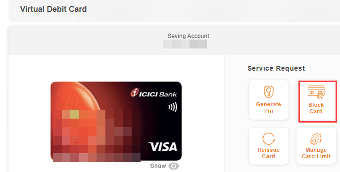 icici block unblock Debit Card