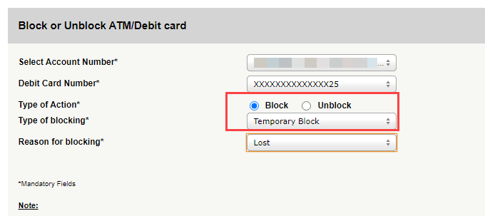 icici block unblock Debit Card