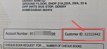 Axis bank customer ID cheque book