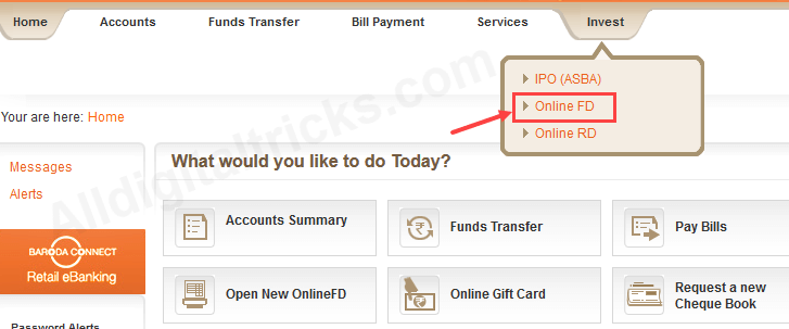 Open Fixed Deposit online Bank of Baroda