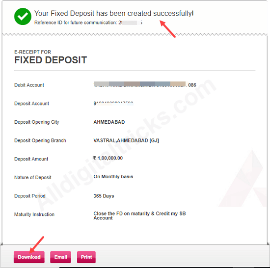 Axis bank open fixed deposit online