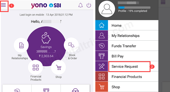 SBI YONO Request new atm debit card