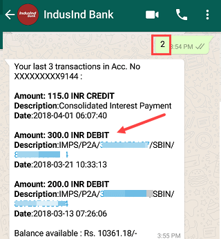 Indusind bank whatspp balance statement check