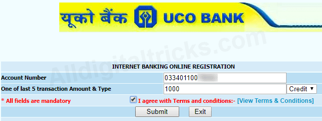 activate/register UCO Bank net banking online