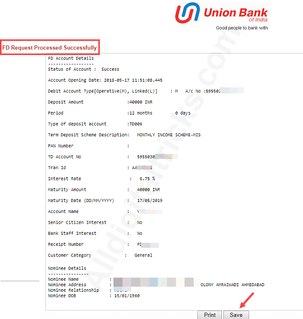 open fixed deposit online union bank of india