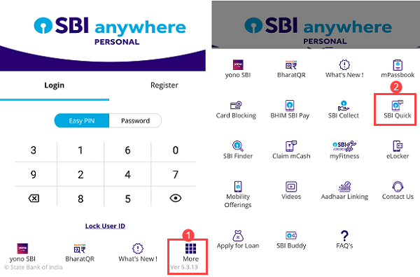 SBI Quick register and how to use
