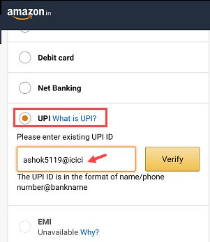 Amazon payment UPI