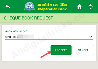 request corporation bank Cheque Book online