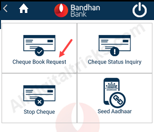 Bandhan Bank request Cheque Book online