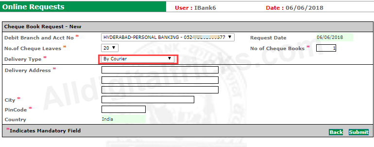 request corporation bank Cheque Book online