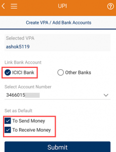 create upi id for icici bank account