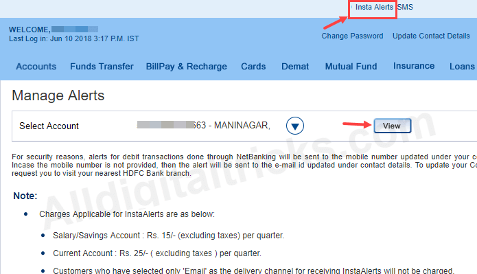 deactivate/deregister HDFC InstaAlert 