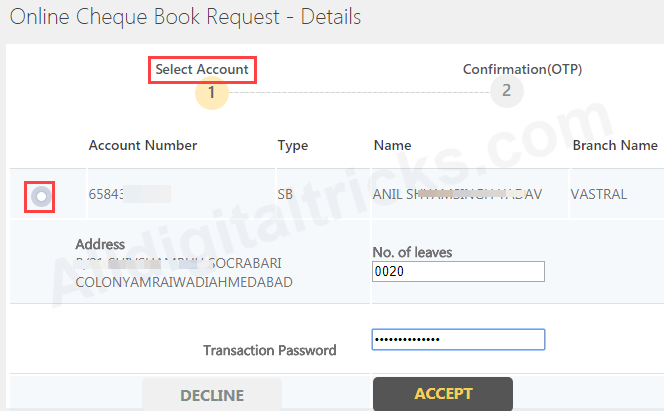 Indian Bank Cheque Book Request Online