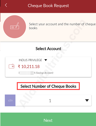 Request Cheque Book Online IndusInd Bank