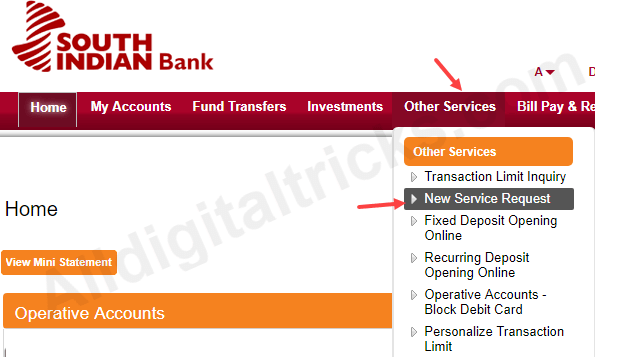 request Cheque Book South Indian bank