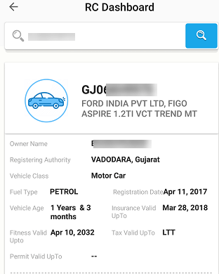 Check vehicle RC details online
