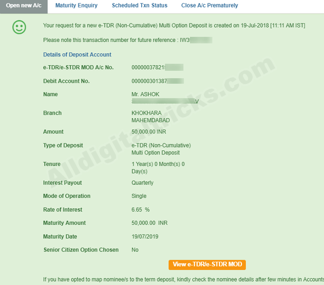 SBI open MOD Account online