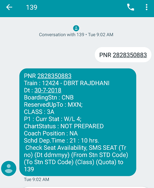 check PNR status through SMS