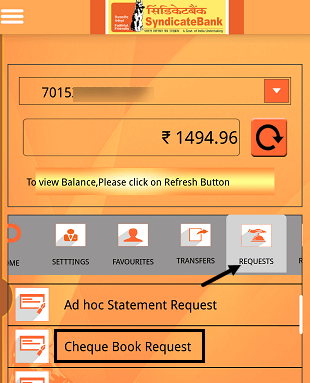 Syndicate Bank Request Cheque Book Online