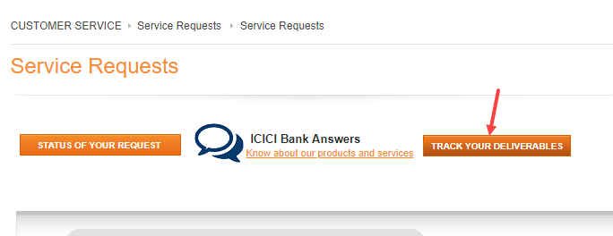 ICICI track chequebook delivery