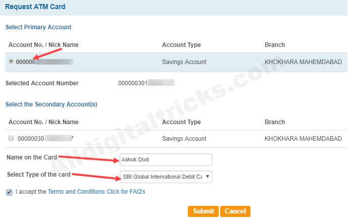 upgrade SBI Debit card online