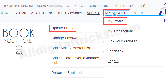 IRCTC Change Registered Mobile Number