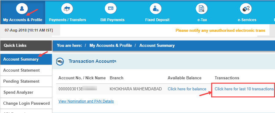 check SBI monthly average balance online