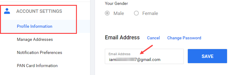 Flipkart change email