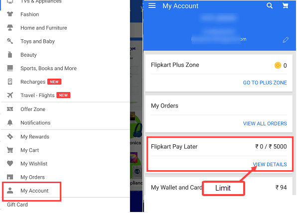 Flipkart pay Later check credit