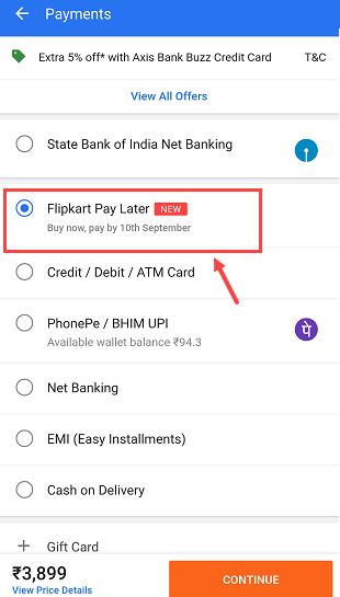 Flipkart pay Later buy item