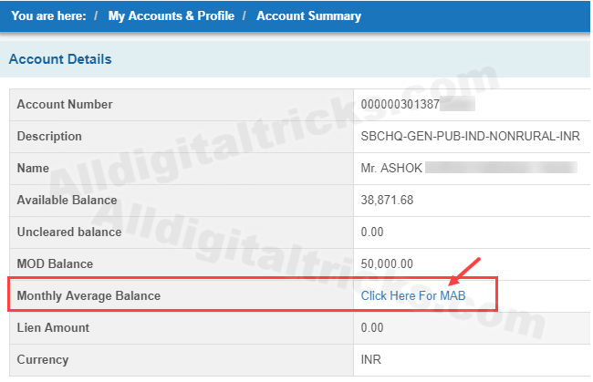 check SBI monthly average balance online