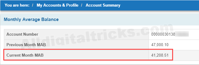 check SBI monthly average balance online