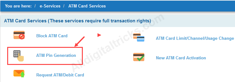 SBI ATM Card pin Change online